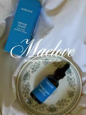 TikTok post by @saramathan for Maelove. Caption reads: [...] Peptide Squad Collagen Renewal Serum by....