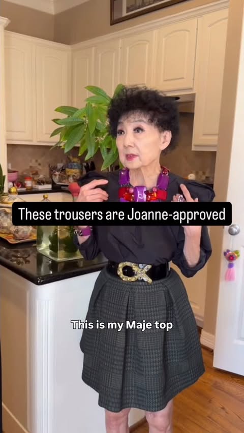 Instagram post by @pattipao1 for Express. Caption reads: Watch to see the #joanneapproved trousers #ootd....