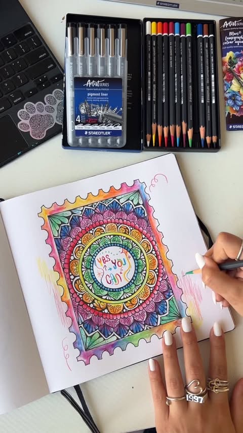 Instagram post by @farah.brightart for STAEDTLER. Caption reads: [...] love with the new artist series from....