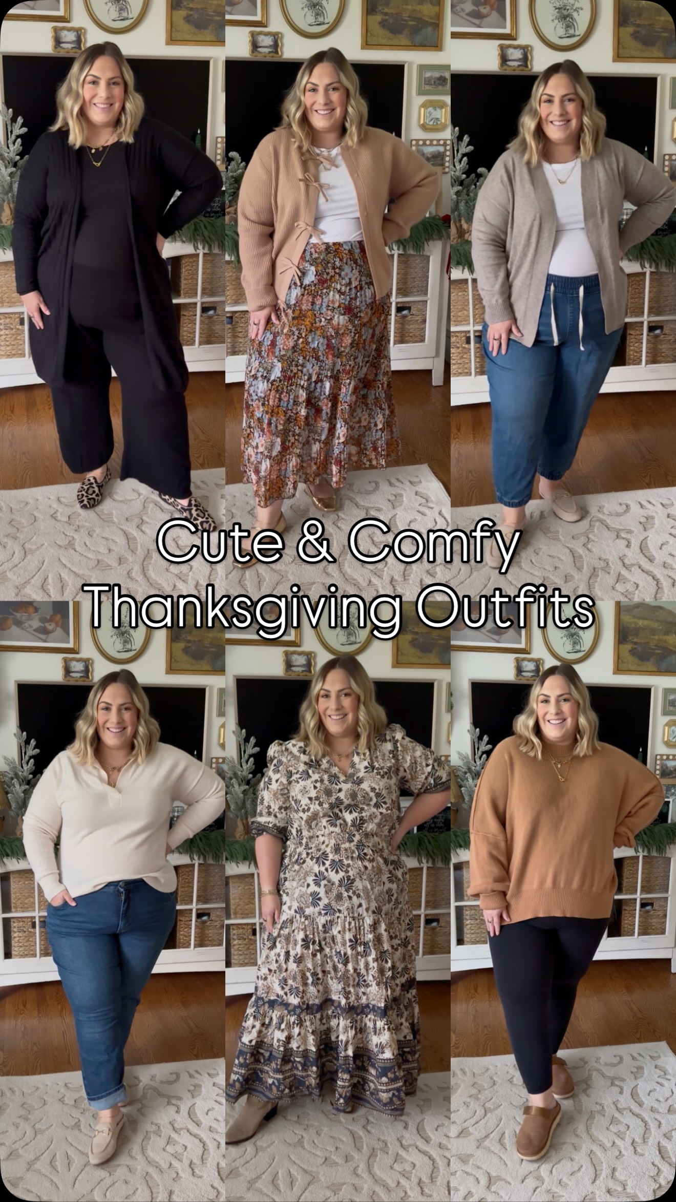 Instagram post by @everythingemilyann for Lane Bryant. Caption reads: Cute & COMFY Thanksgiving outfits I love! Comment....
