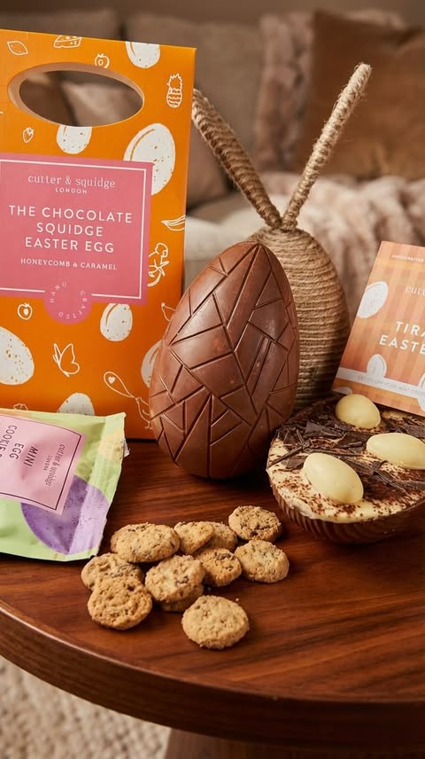 Instagram post by @honestybychloe for Cutter & Squidge. Caption reads: POV: You just received the ultimate Easter hamper....