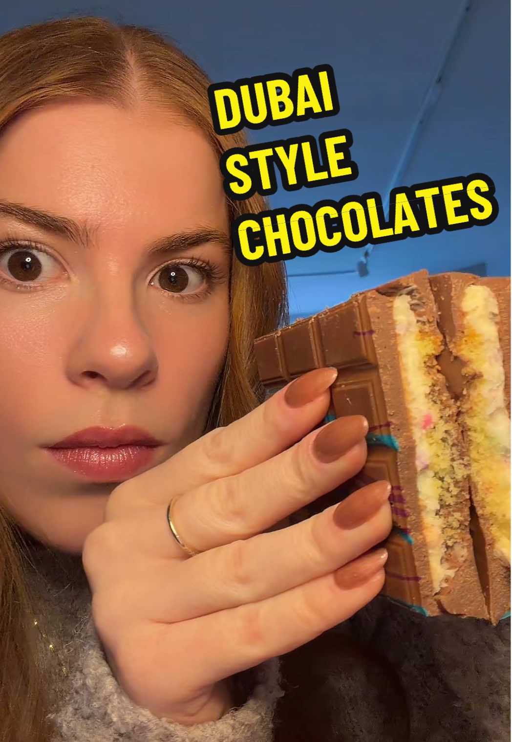 TikTok post by @cup.of.morning.swag for It'sugar. Caption reads: trying the new “Dubai-Style” choc bars from....