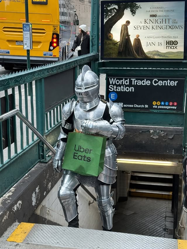 Instagram post by @gameofthrones for Uber Eats. Caption reads: [...] knight won’t let you go hungry. Order....