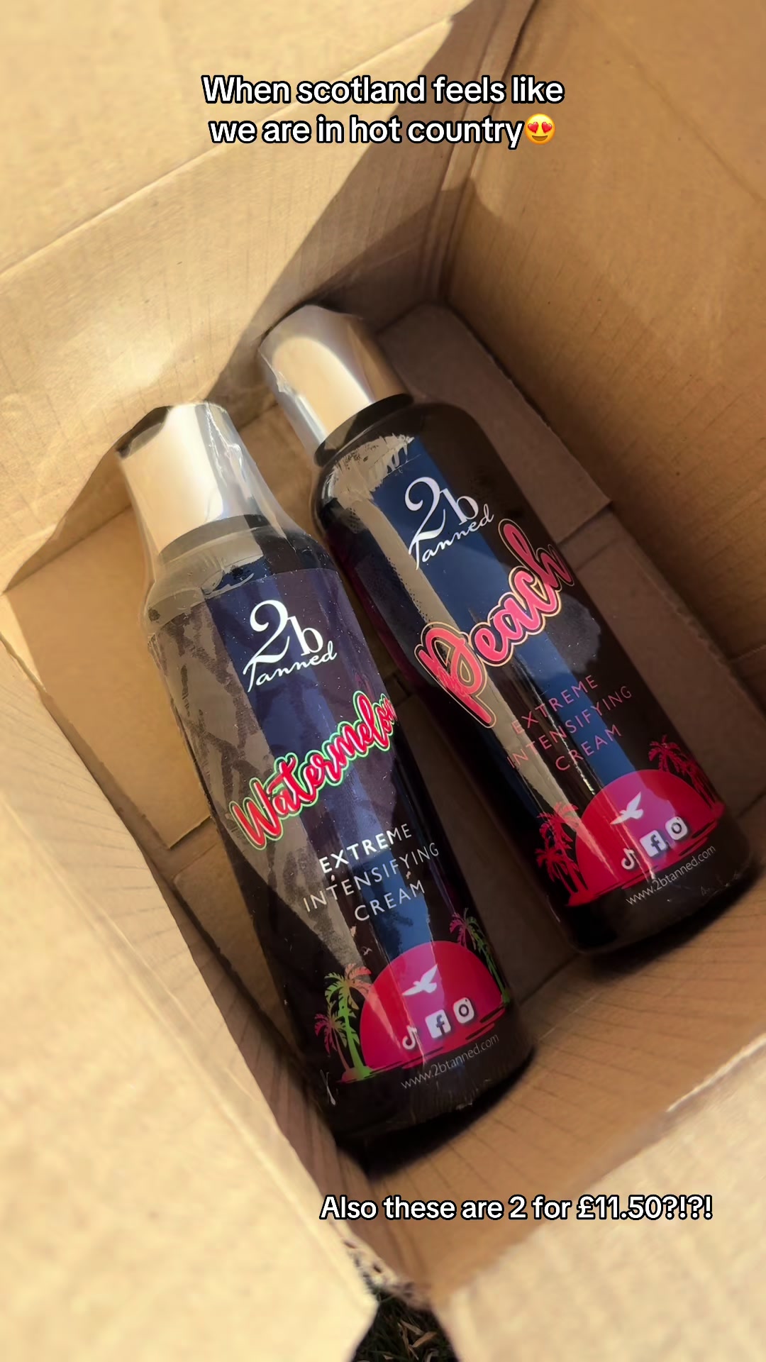 TikTok post by @charliehislop2 for 2bTanned. Caption reads: Cannot waittt to take these to Turkey in 3....