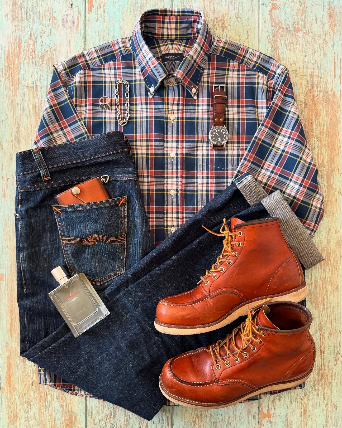 Instagram post by @joey_sam_blue for Red Wing Heritage. Caption reads: Spring Heritage outfit of the day. It’s all about....
