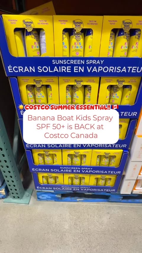 Instagram post by @costcofindscanada for Banana Boat. Caption reads: ☀️COSTCO SUMMER ESSENTIAL!! 🇨🇦 ‌ @bananaboatca....