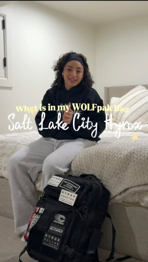 Instagram post by @bodiedbysammie_ for Wolfpak. Caption reads: What’s in my WOLFpak: HYROX race weekend edition....
