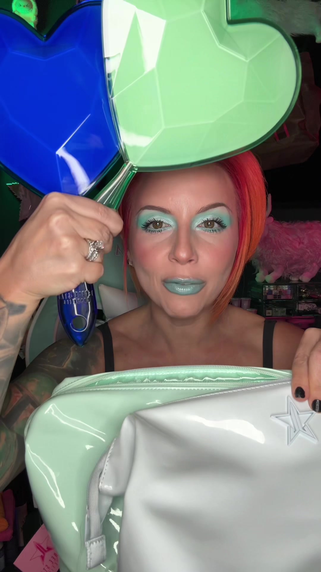 TikTok post by @xteenaashcraft for Jeffree Star Cosmetics. Caption reads: @Jeffree Star Cosmetics Mirrors and bags [...].
