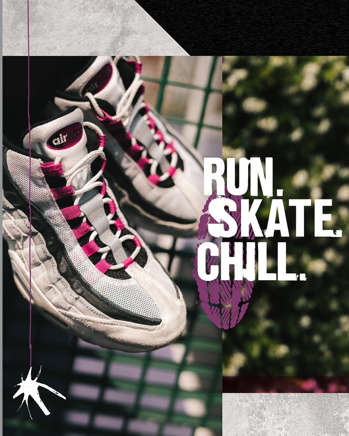 Instagram post by @mrstealyourboard for Nike Skateboarding. Caption reads: Meet the Nike SB Air Max 95. Born from the....