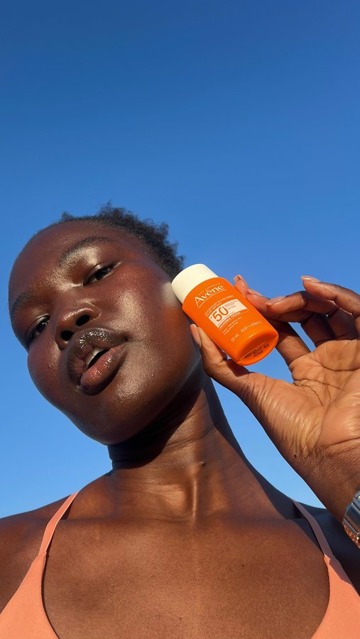 Instagram post by @malaan_ajang for Avène. Caption reads: Finally a sunscreen that blends beautifully into....