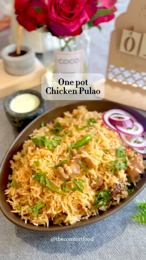 Instagram post by @the_comfort_food for SunRice. Caption reads: One Pot chicken pulao 

One pot traditional meal....
