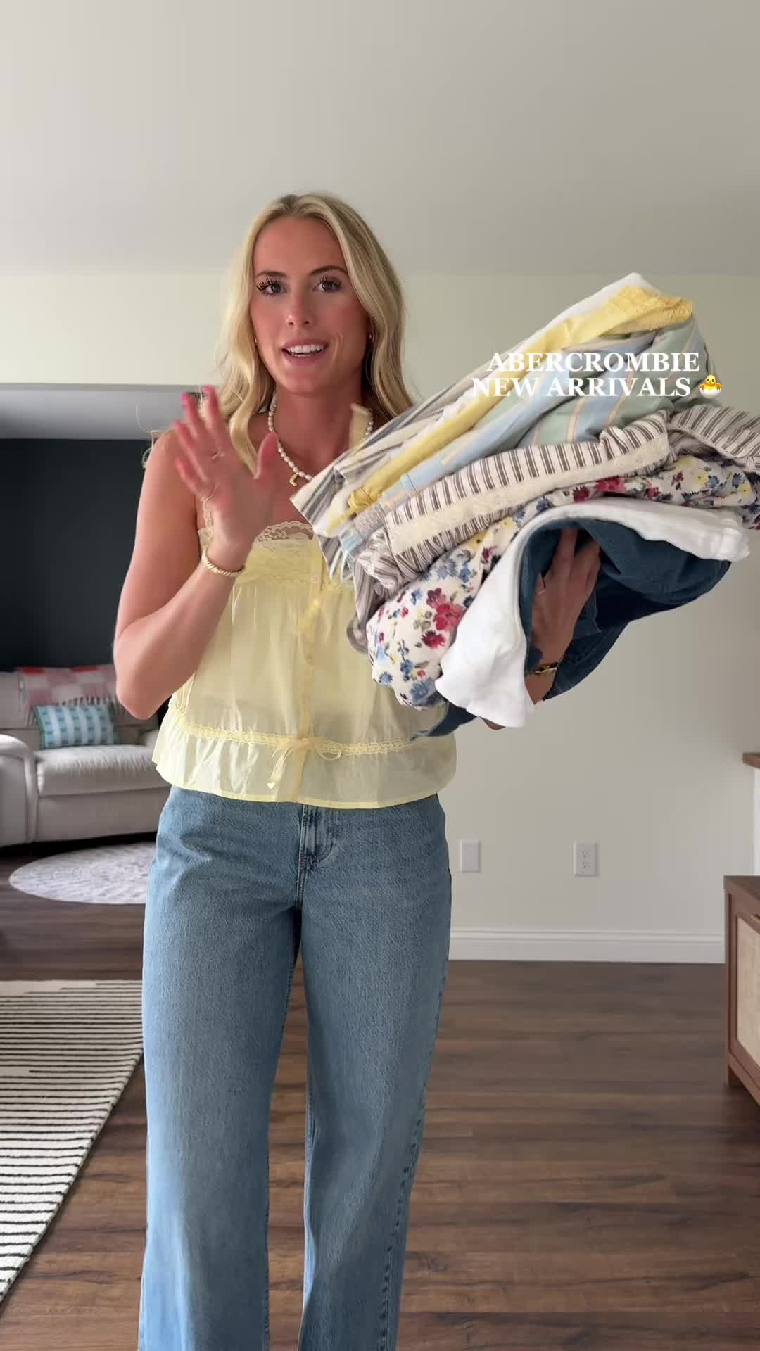 TikTok post by @lily.mags for Abercrombie & Fitch. Caption reads: #AbercrombiePartner New Spring Arrivals haul at....