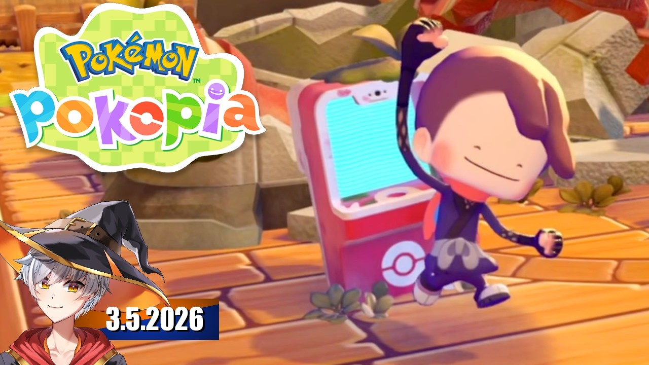 YouTube post by @TomFawkesLive for Makeship. Caption reads: Pokemon Pokopia Streamed on 3.5.2026 ManaTea....
