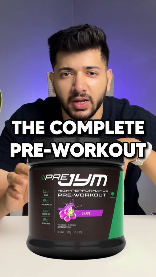 Instagram post by @sachin.anand for JYM Supplement Science. Caption reads: Award Winning🥇 pre workout from @jymsuppsindia !....