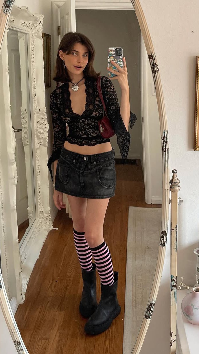 Instagram post by @charlottedalessio for Miu Miu. Caption reads: No one serves closet inspiration quite like model....