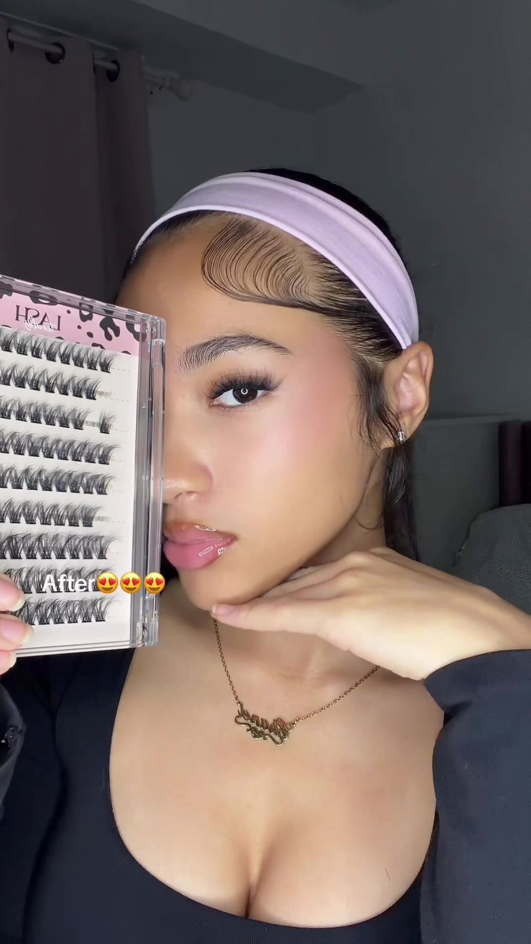 TikTok post by @idkchanu for Lashterally. Caption reads: [...] lashes, will be repurchasing them....