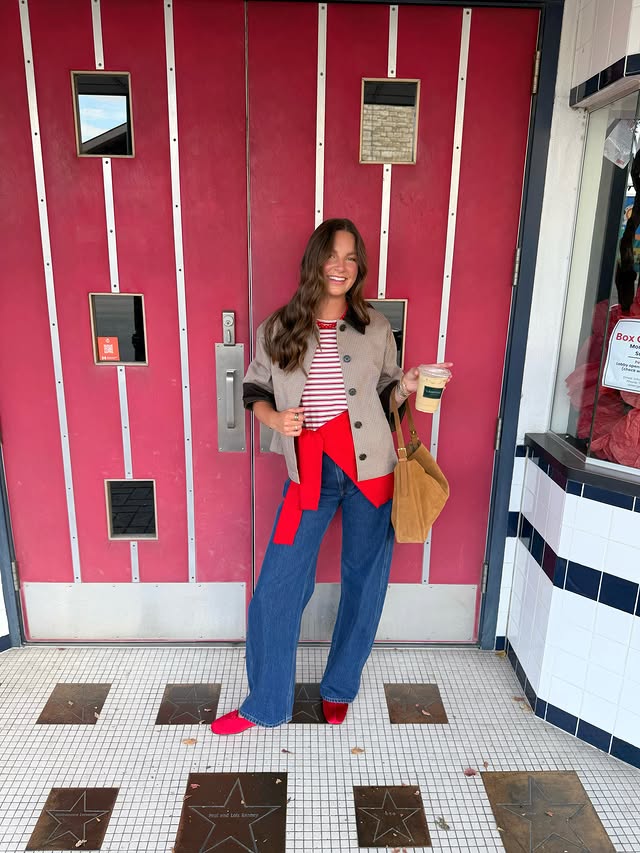 Instagram post by @hayleykern_ for J.Crew. Caption reads: Fall but not boring with @jcrew Barn Jacket....