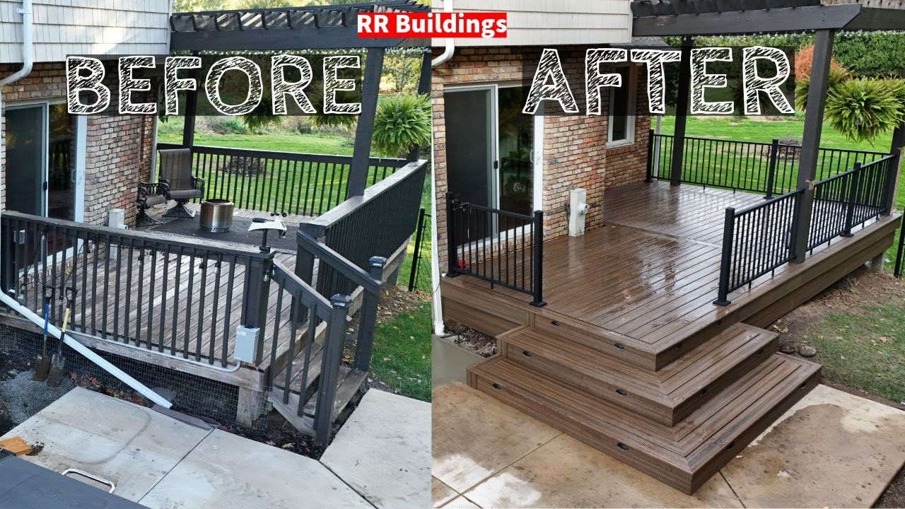 YouTube post by @RRBuildings for Lowe's. Caption reads: You won't believe this total deck transformation! .