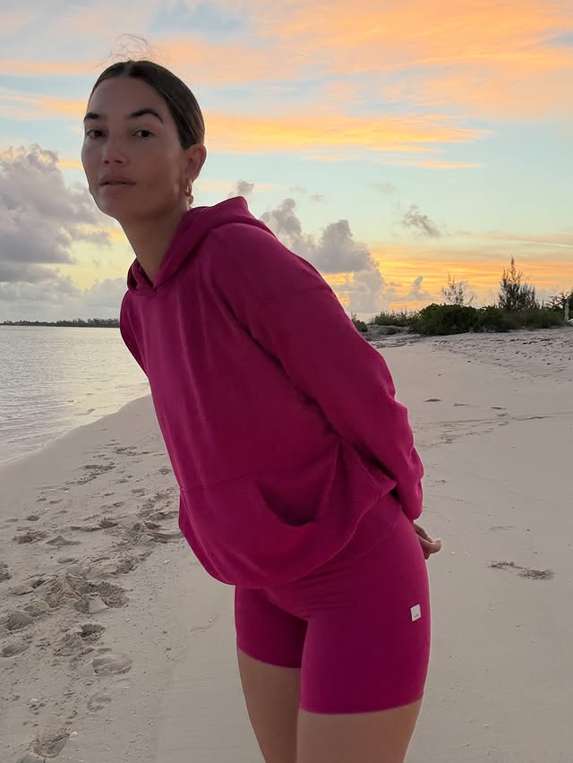 Instagram post by @lilyaldridge for Vuori. Caption reads: [...] in Beautiful Turks & Caicos Wearing....