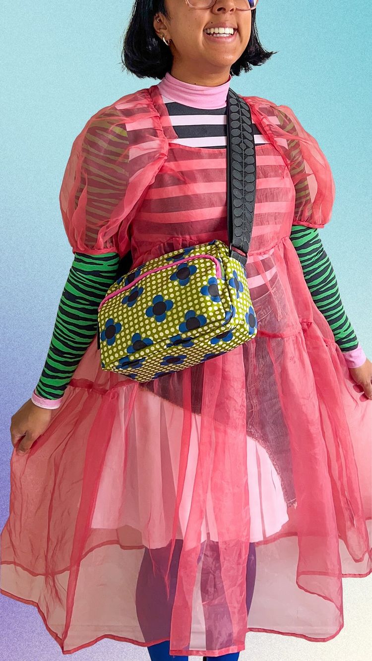 Instagram post by @izzy_manuel for Orla Kiely. Caption reads: [...] 🎀 dopamine dressing for spring with....