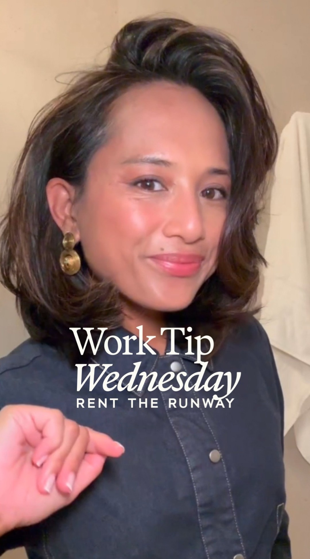 Instagram post by @jeanelleteves for Rent the Runway. Caption reads: Welcome to Work Tip Wednesday with @jeanelleteves,....