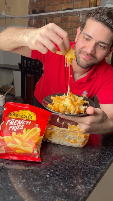 Instagram post by @chefyuvrajdewan for McCain Foods. Caption reads: [...] outside 🌧️🧀🍟 Golden, crispy....