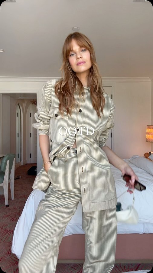 Instagram post by @nadineleopold for Soeur. Caption reads: Another day, another set ✨ #ootd.