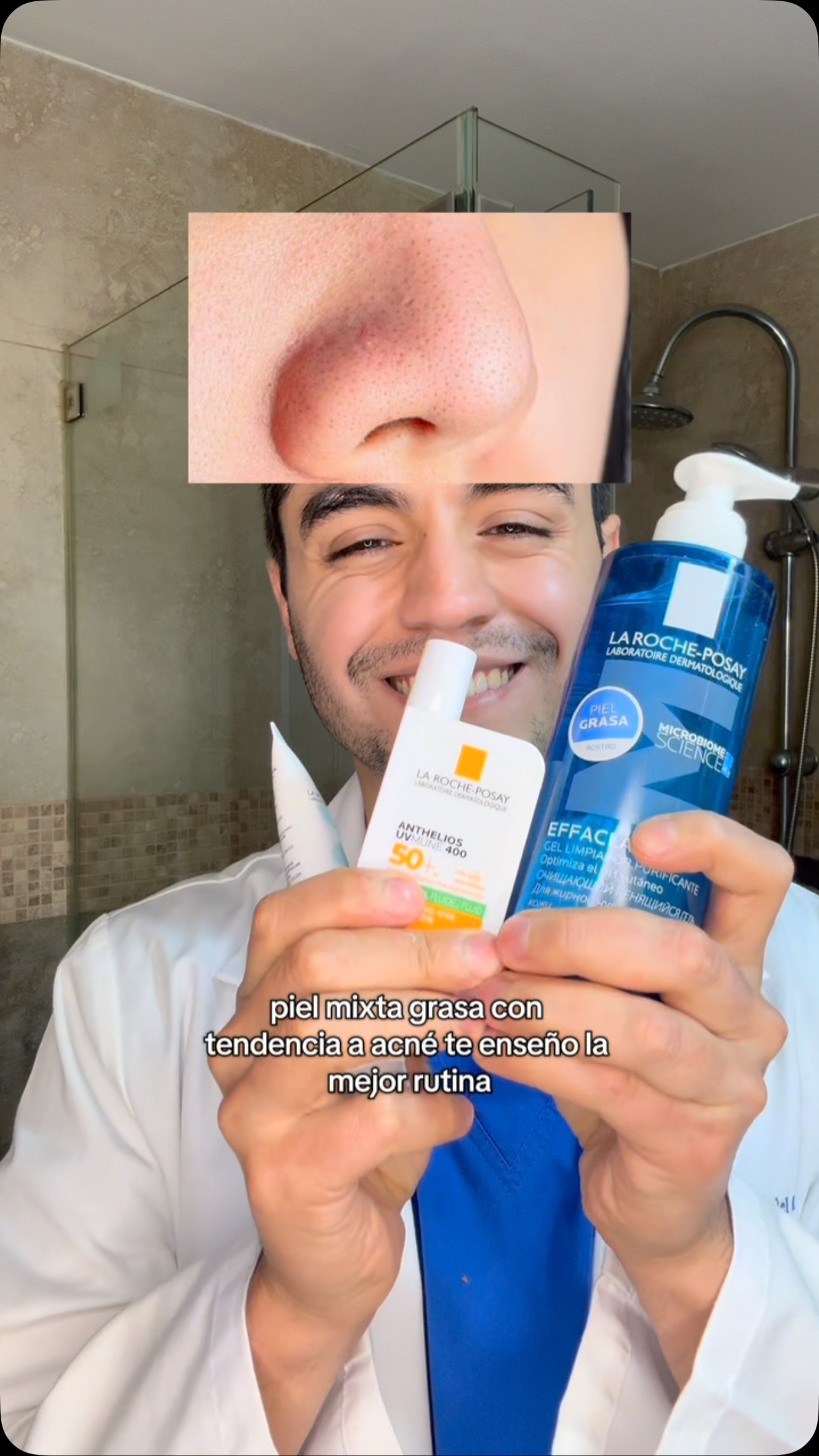 Instagram post by @dermaedo for La Roche-Posay. Caption reads: Te enseño una rutina #skincare para #pielmixta....
