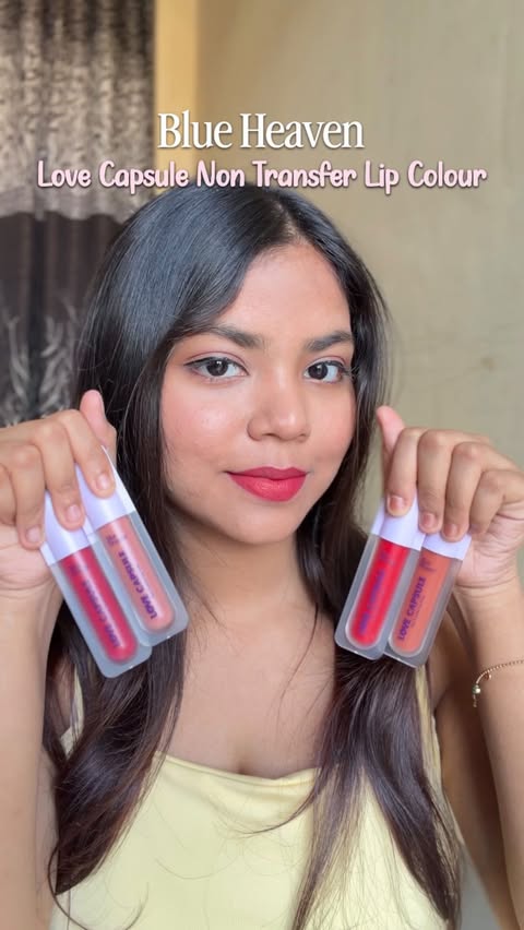 Instagram post by @vaishnavi.ugc for Blue Heaven Cosmetics. Caption reads: [...] Non-Transfer Lip Colour from....