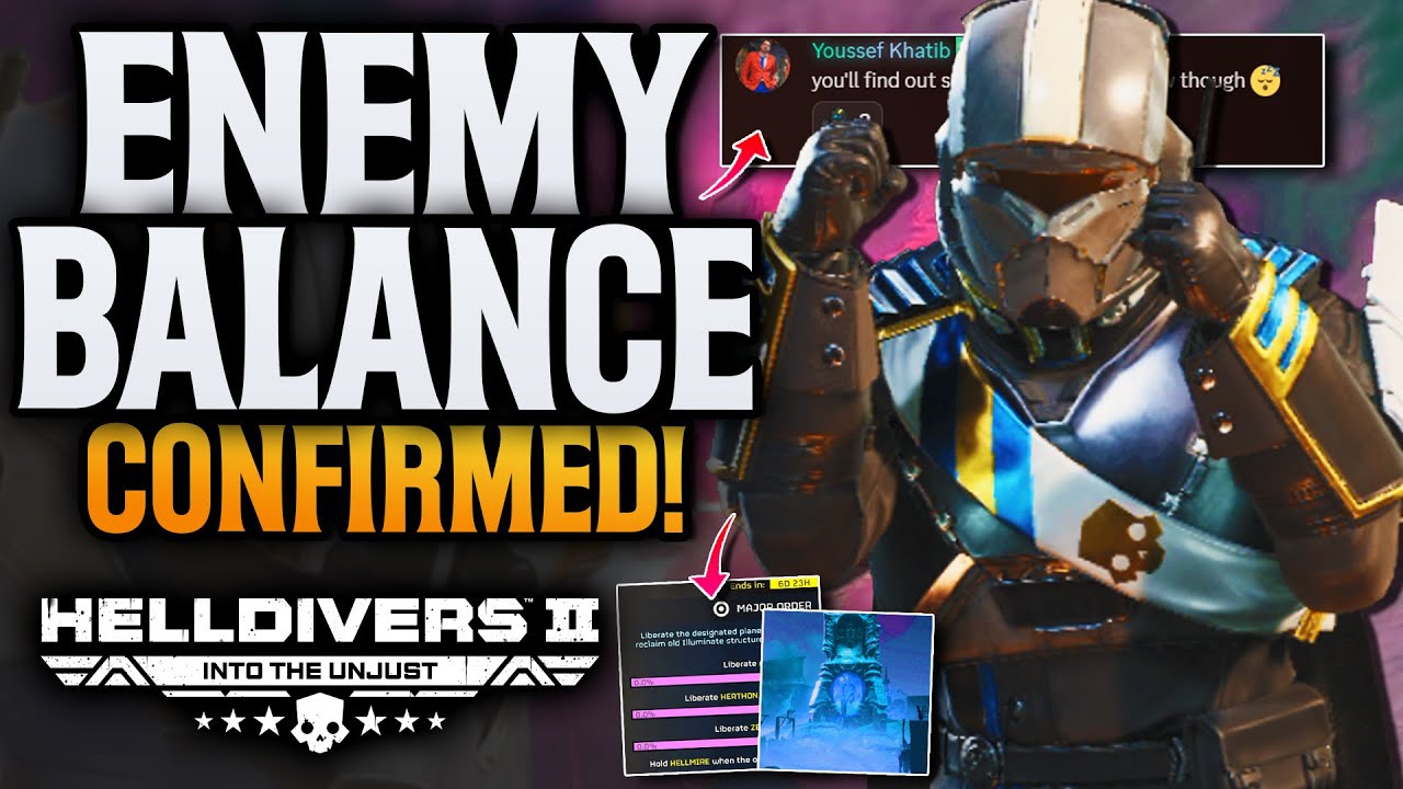 YouTube post by @cloudplays for Instant Gaming. Caption reads: Helldivers 2 Enemy Balance Patch! Backend Work &....