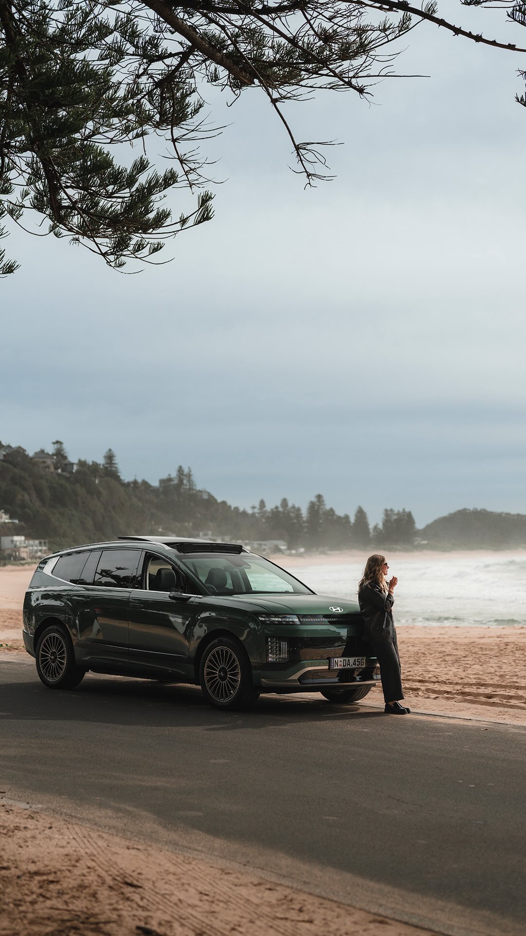 Instagram post by @huntingforgeorge for Hyundai USA. Caption reads: Join us for a day on the Northern Beaches in....