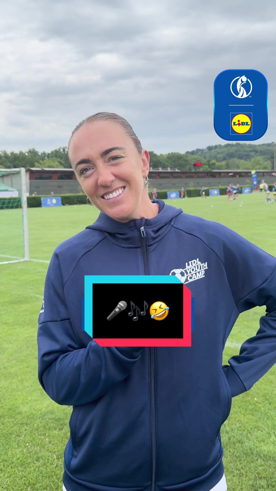 TikTok post by @womensfootball for lidlch. Caption reads: 🎤🤣  Vivianne Miedema, Julia Simic and Lisa Evans....