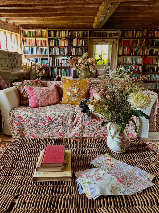 Instagram post by @myenglishcountrycottage for Ever Lasting Fabric. Caption reads: ad My glorious cottagecore floral frilled curtains....