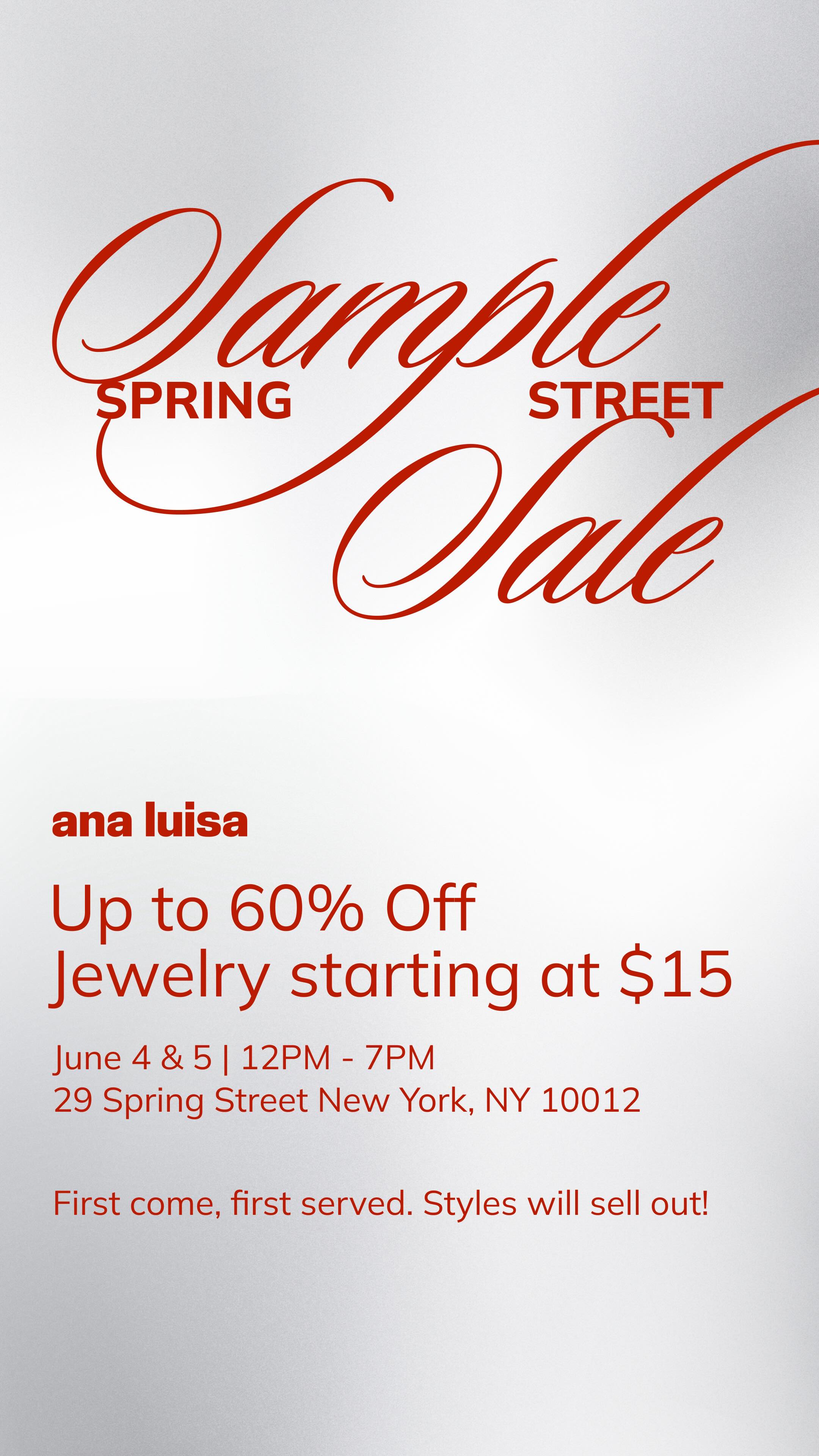 Instagram post by @hey.arthur.nyc for ana luisa. Caption reads: 🚨 Ana Luisa’s BIGGEST sale is here — and it’s in....