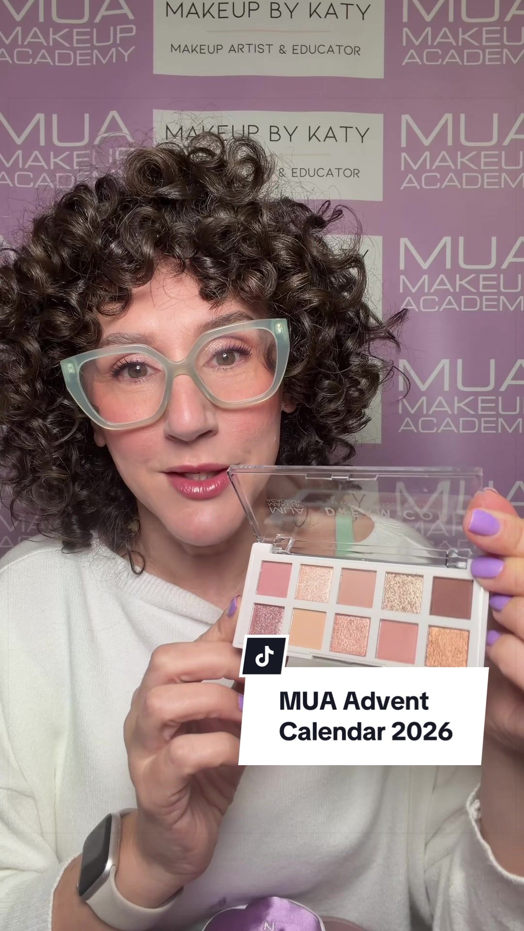 TikTok post by @makeupbykaty_angelidi for MUA Cosmetics Maroc. Caption reads: ad THIS is the beauty advent calendar of 2026.....