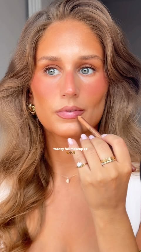 Instagram post by @byemmaleah for MAKE UP FOR EVER. Caption reads: [...] @rarebeauty soft pinch blush brush*....