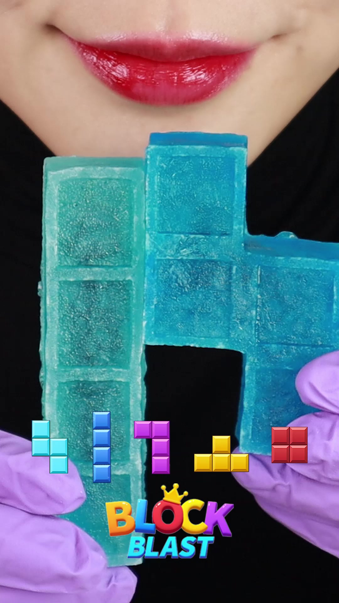 TikTok post by @choa_asmr for Block Blast. Caption reads: [...] dried crystal candy💎btw, I played BLOCK....