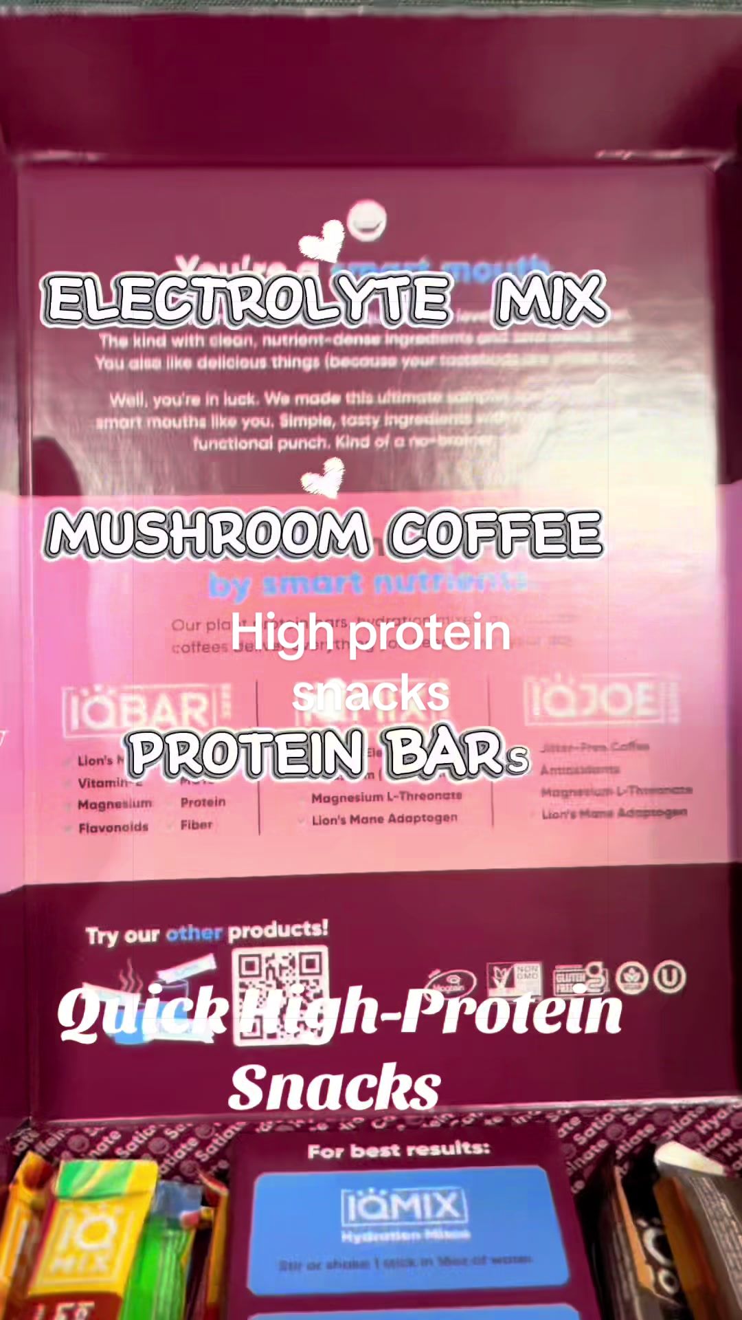 TikTok post by @wendy93379 for IQBAR. Caption reads: [...] #healthysnacks #fitfood #yummy @SHOP IQBAR.