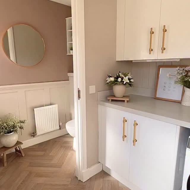 Instagram post by @homeatmerlingardens for Hendel & Hendel. Caption reads: U T I L I T Y R O O M 🌱🌿 From vision to reality....