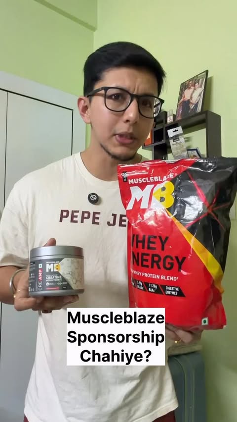 Instagram post by @corefitlab_official for MuscleBlaze. Caption reads: @muscleblaze Sponsorship 🤑 Use Code [...].