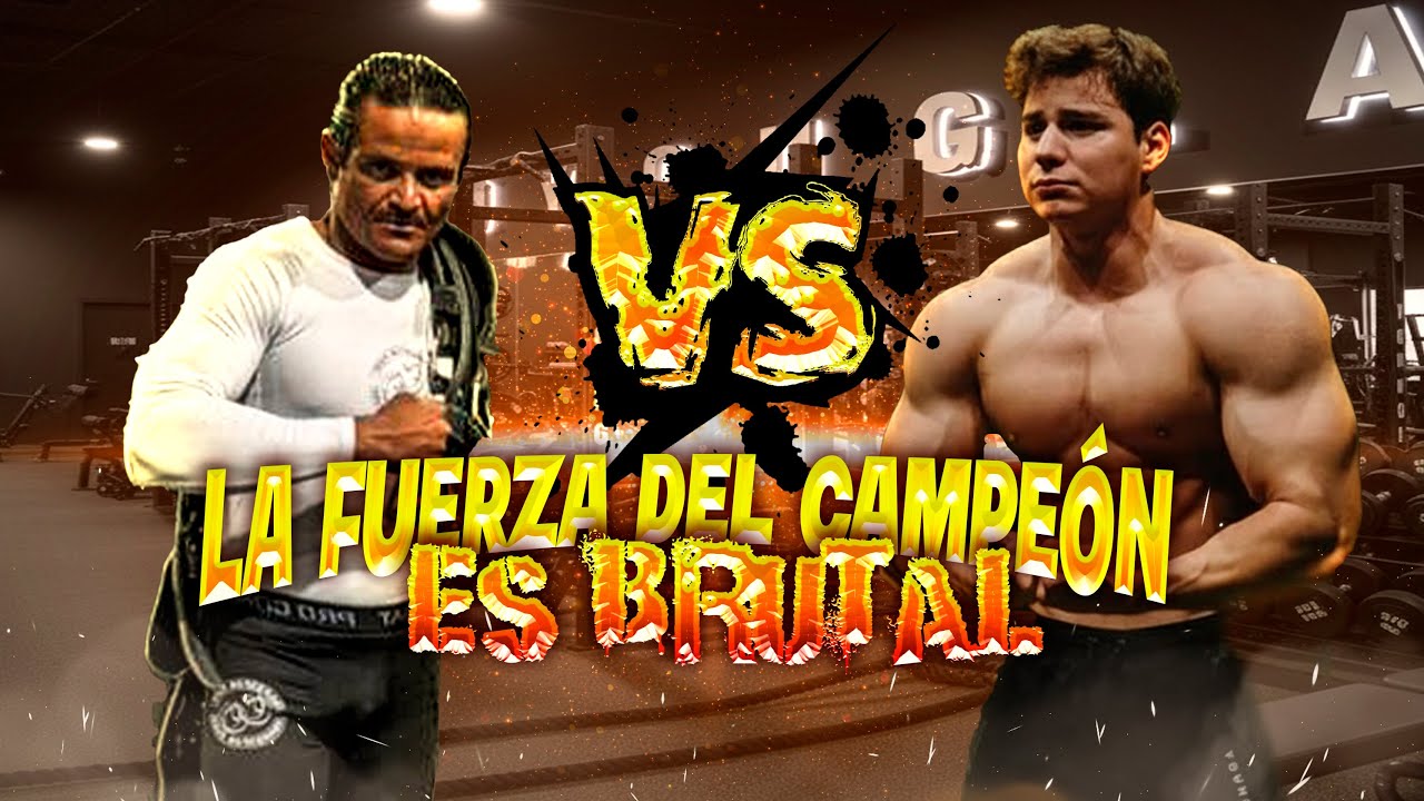 YouTube post by @axelmguerra for Evogen Nutrition. Caption reads: Training with the Champion / We test his strength.