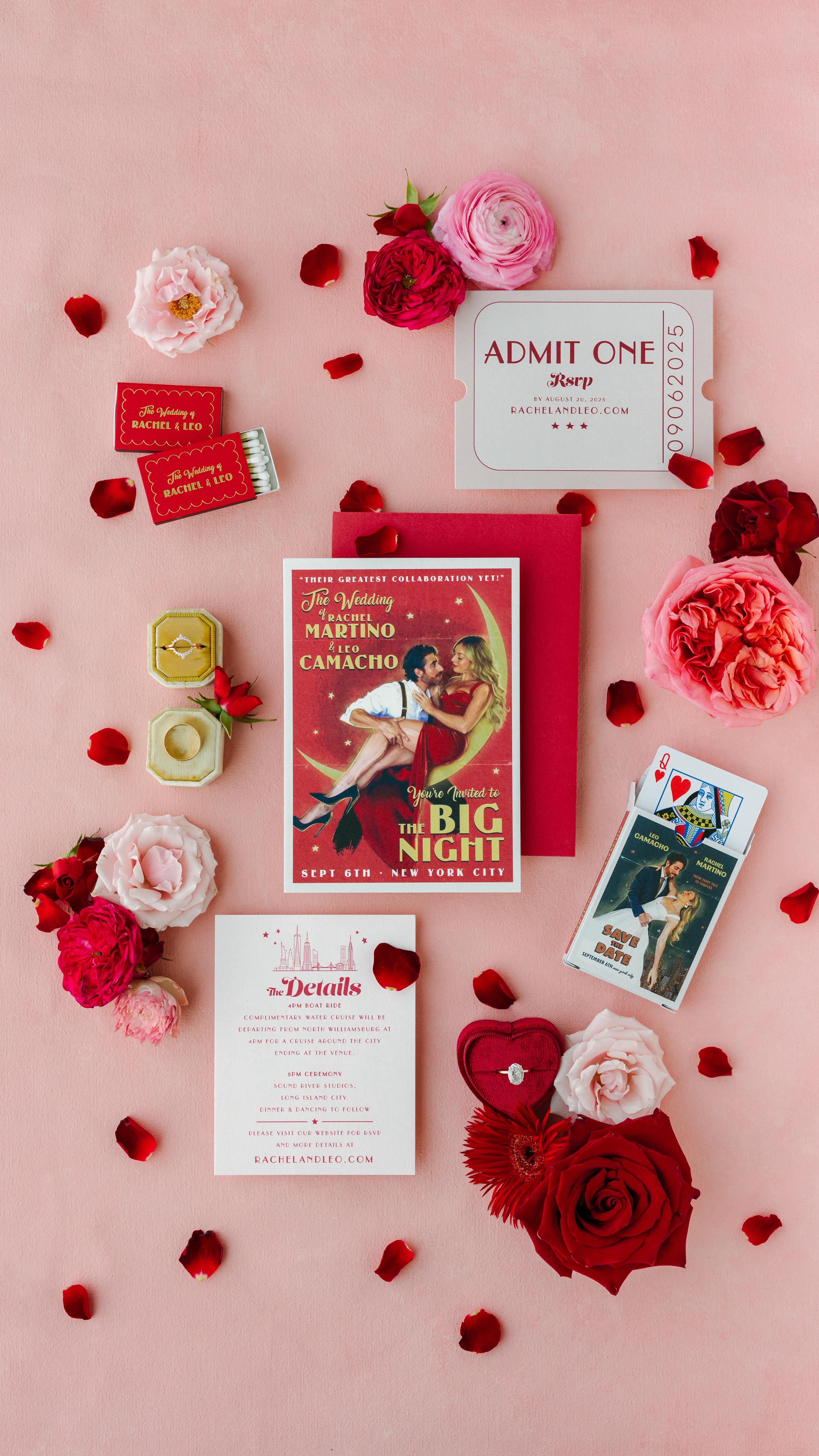 Instagram post by @rachmartino for Minted. Caption reads: personal touches we loved from our wedding 🎟💍💗....