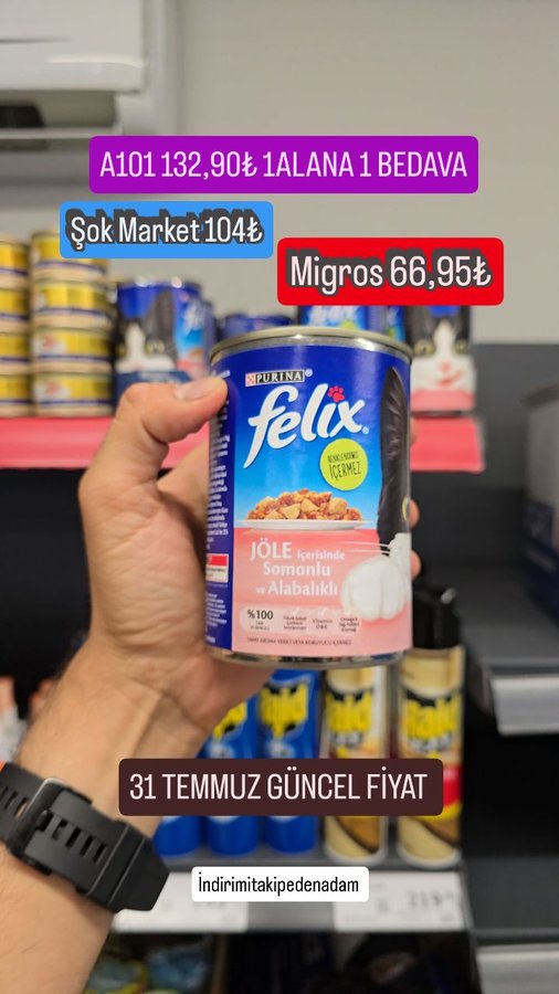 Instagram post by @indirimitakipedenadamheryerde for Migros. Caption reads: @a101iletisim @migros_tr @sokmarketler #kesfet....