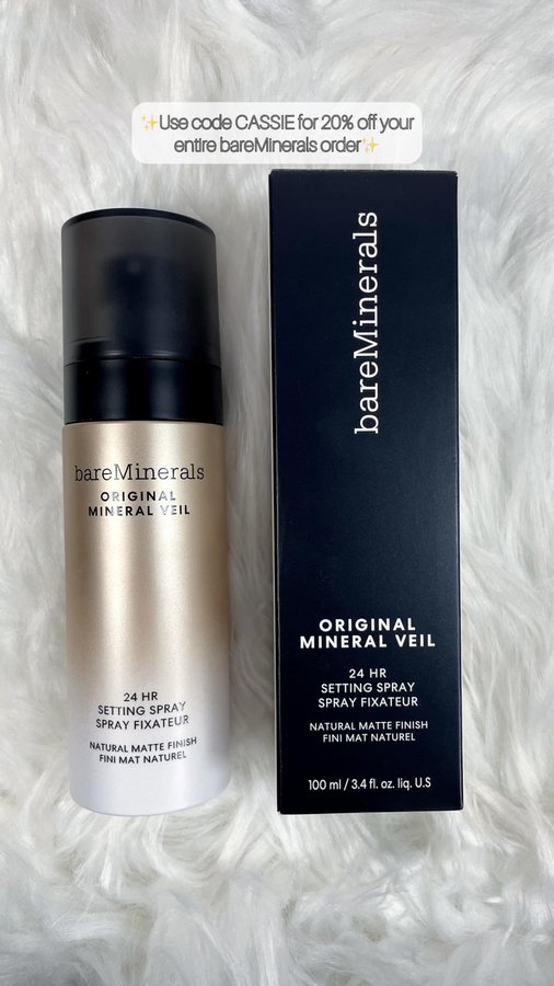 Instagram post by @beautybycassie93 for bareMinerals. Caption reads: [PR] The NEW @bareMinerals Original Mineral Veil....