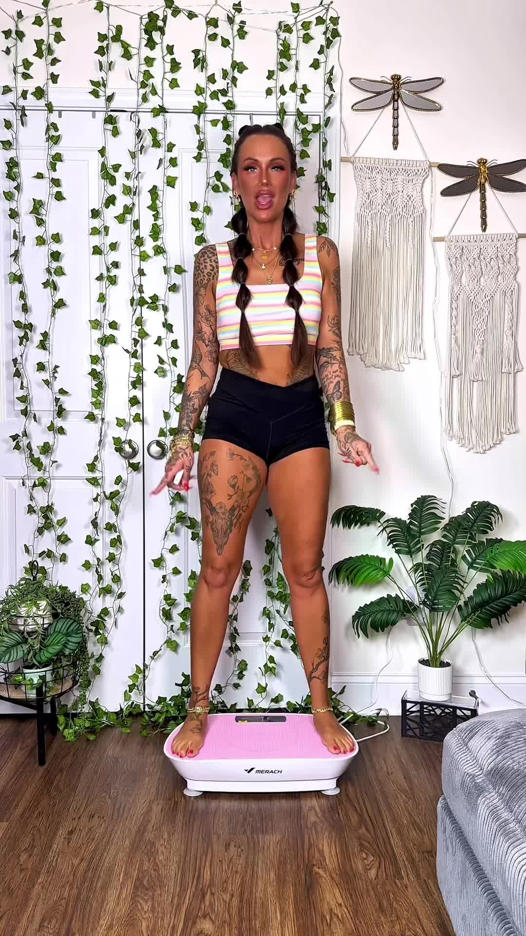 TikTok post by @bonnie_unfiltered for Merach Fitness. Caption reads: Don’t just stand there & jiggle 😂 WHERE + HOW you....