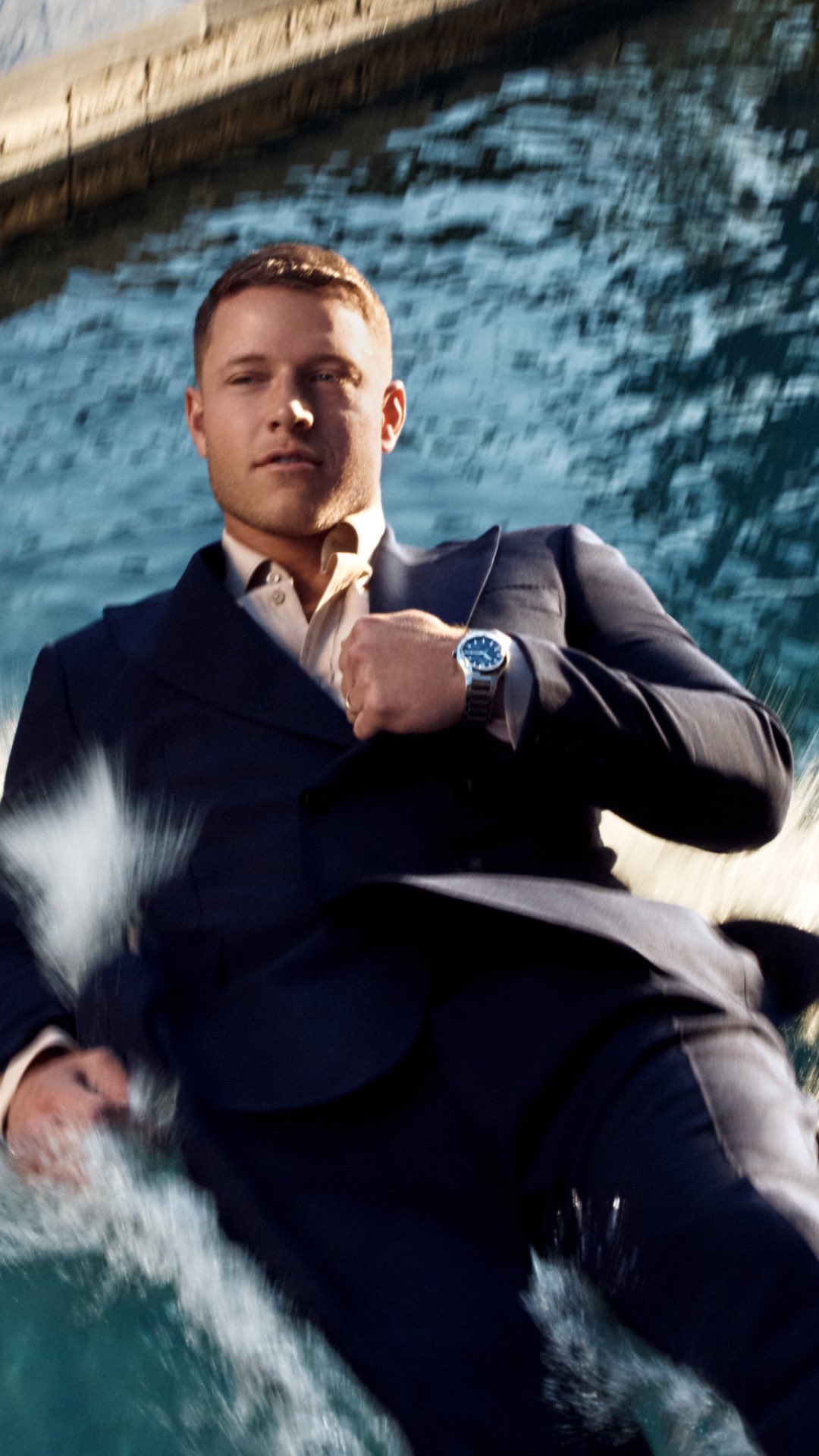 Instagram post by @christianmccaffrey for Movado. Caption reads: A sport watch distilled to its most essential....