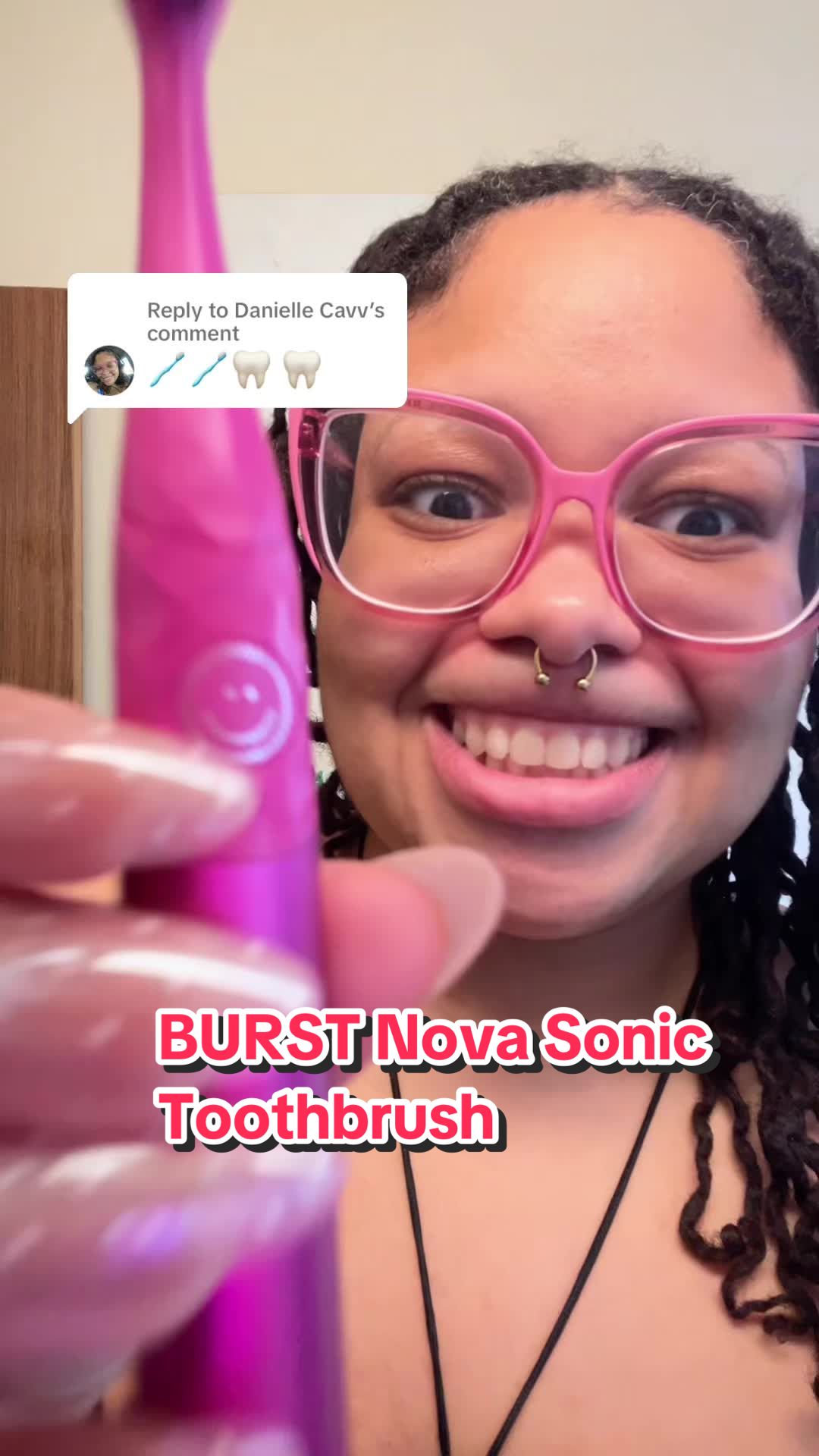 TikTok post by @daniellecavv for Burst Oral Care. Caption reads: [...] Just clean teeth 🦷✨ Linked here ⬆️ @BURST....