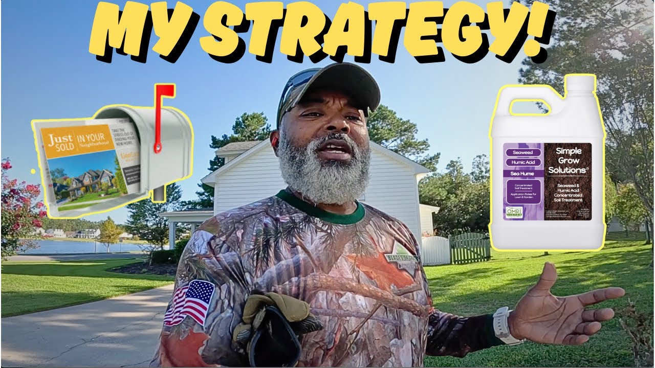 YouTube post by @Bladesofgrasslawncare for Simple Lawn Solutions. Caption reads: Lush Healthy Lawns | How I Get 10+ Customers in....