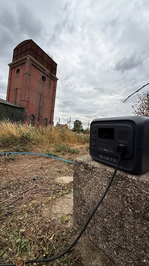 Instagram post by @bardneywatertower for BLUETTI Official. Caption reads: Discount Code: BLUETTIBWT Ad | Powering our....