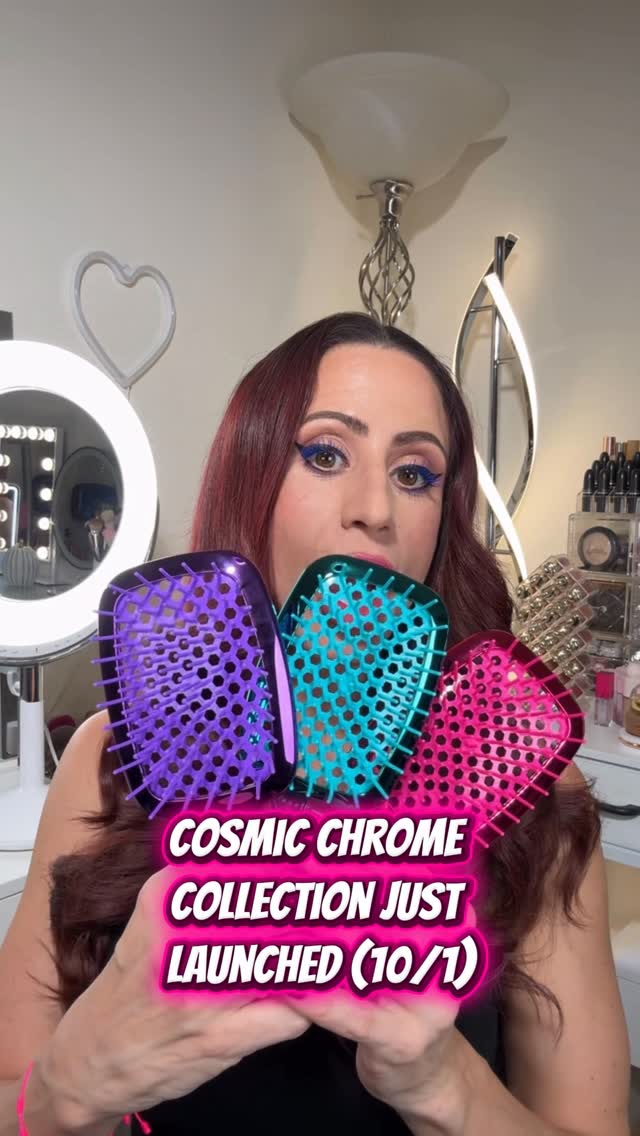 Instagram post by @makeupbysharonjoy for FHI Heat. Caption reads: The FHI Heat UNbrush Chrome Collection is finally....